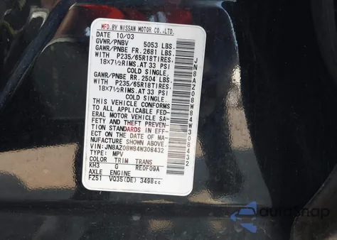 2004 Nissan Murano Sl from USA, damaged, VIN JN8AZ08W84W308432